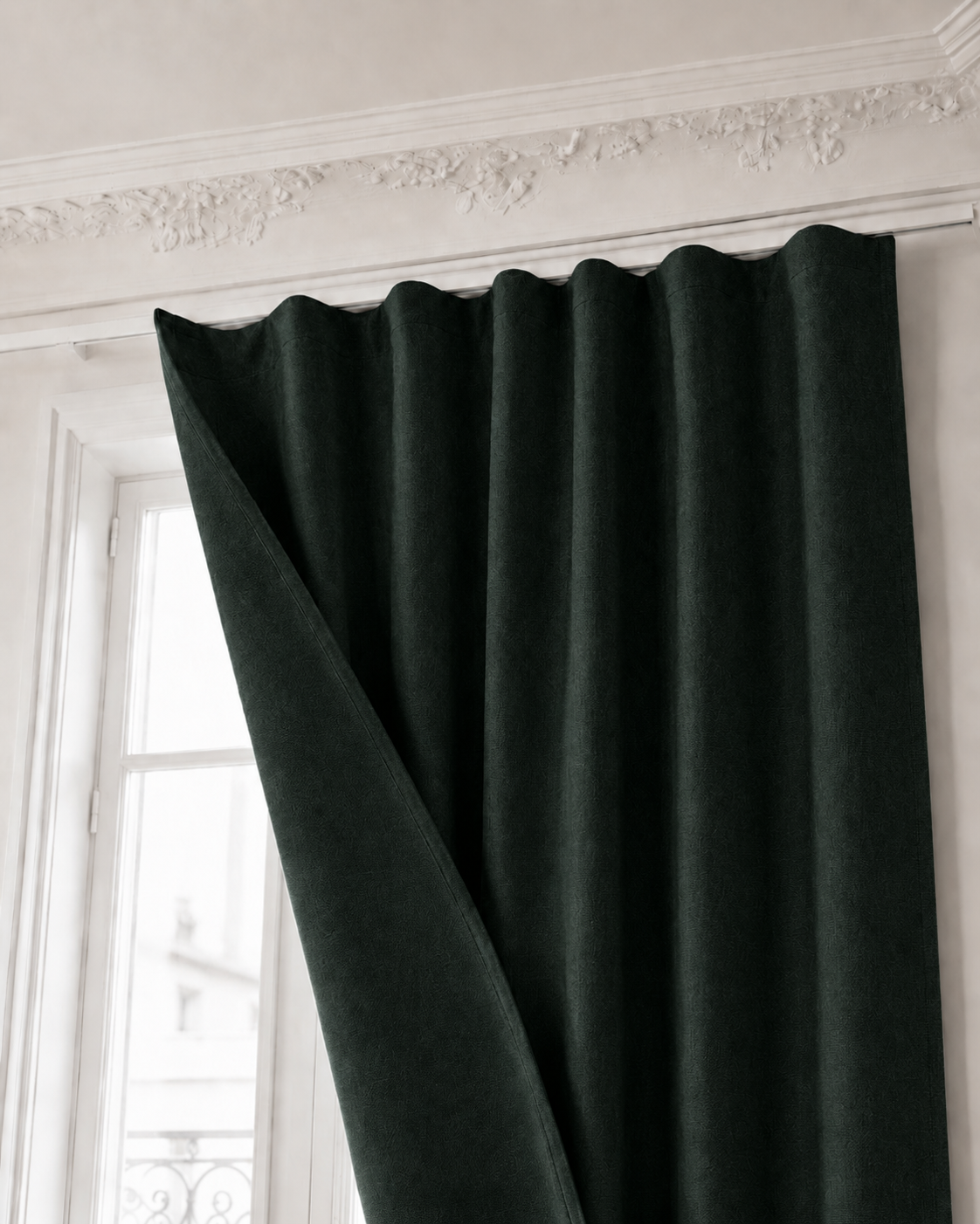 Rideau phonique Cotton Silence vert avec finition recto-verso en tissu